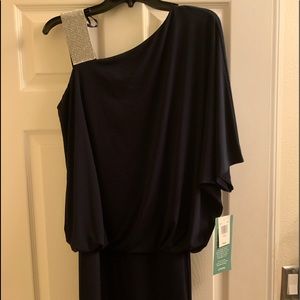 Size 8 NWT one shoulder Navy dress with sparkles